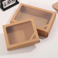 20Pcs/Lot Large Simple Kraft Paper Box With Window Heaven And Earth Cover Packaging Box Towel And Bath Towel Storage Box