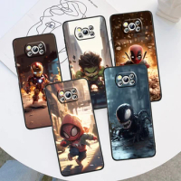 Marvel Cartoon Hero Phone Case For Xiaomi Mi Poco X5 X4 X3 M5 M5S M4 M3 F5 F4 F3 F2 C40 Pro GT NFC 5G Black Cover