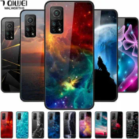 For Xiaomi Mi 10T Case Tempered Glass Starry Hard Back Cover For Xiaomi Mi 10T Pro Cases Fashion Space 10TPro Mi10T Shell Bag