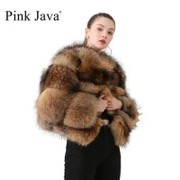PINK JAVA QC1884 new arrival real raccoon fur coat women fur jacket winter luxury fluffy raccoon coats hot sale