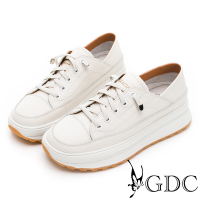 GDC-基本款素色青春風厚底免綁帶真皮休閒鞋-白色