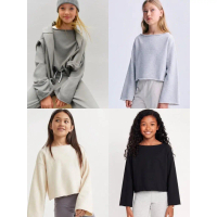Sweater Semi Crop Anak Perempuan ABG Kids Junior Boat-Neck Sweatshirt - 2252