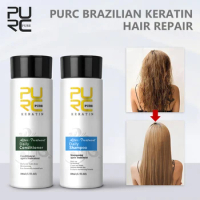 PURC Keratin Smoothing Hair Treatment Shmpoo Conditioner Set Repair Damaged Straightening Curly Anti-Dandruff Hair Care Products