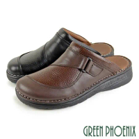 【GREEN PHOENIX】男 穆勒鞋 張菲鞋 後空拖鞋 全真皮 飾扣 台灣製