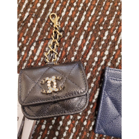 1928二手精品專賣 香奈兒 CHANEL 現貨 黑色粒文小羊皮 AirPods Pro 收納盒