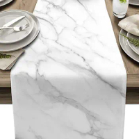Marble Texture Ink White Table Runner Modern Party Dining Table Runner Wedding Table Decor turtle Tablecloth and Placemats