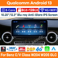 12.3" Qualcomm 8+128G Android 13 Car Video Player for Mercedes Benz C V Class W204 W205 GLC X253 W446 Auto Radio Stereo CarPlay