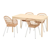 RÖNNINGE/NILSOVE 餐桌附4張餐椅, 樺木/籐製 白色