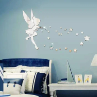 originality Wall acrylic mirror wall stickers angel stereo mirror stickers bedroom decoration laser engraving room decoration