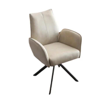 Modern Desk Chair no Wheel, Ergonomic Office Chair Home Office Upholstered Chair, Swivel Arm Chairs with Metal Legs