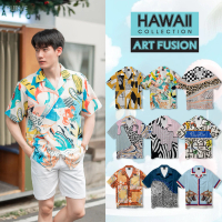 Curve เสื้อเชิ้ตฮาวาย ลาย Art Fusion (ไซส์ S,M,L,XL,2XL) เสื้อเชิ้ตแขนสั้น ฮาวายผู้ชาย ใส่สบาย สินค้