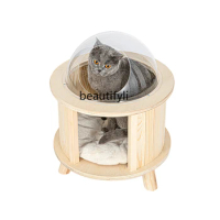 zq Solid Wood Cat Climbing Frame Cat Tree Integrated Bowl Wooden Nest Cat Supplies Cat Toy