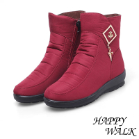 【HAPPY WALK】加厚雪靴 防水雪靴 輕量雪靴/輕量時尚吊墜扣飾雙層防水防滑加厚保暖雪靴(紅)