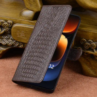 Luxury Real Cowhide Or Lich Genuine Leather Flip Phone Cases For Vivo Iqoo 12 Iqoo12 Pro Hell Full Cover Pocket Bag Case