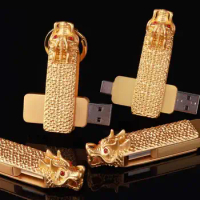 Free Shipping Gold Chinese Dragon Model Metal OTG Flash Drive 2 IN 1 USB3.0+ Type-C 128GB 64GB 32GB 16GB For PC For iPhone 15