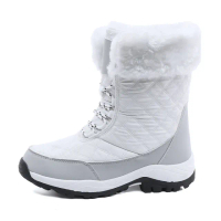 【MINE】保暖雪靴/保暖機能毛絨翻領綁帶造型登山短靴 雪靴(白)