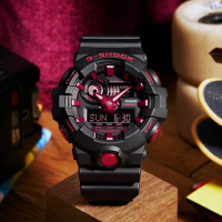 【CASIO 卡西歐】G-SHOCK 火焰紅黑雙顯手錶(GA-700BNR-1A)