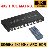 8K 60Hz HDR10 ARC HDMI Matrix 4x2 HDMI Splitter 4 In 2 Out 4K 120Hz 8K Matrix HDMI Switch 4x1 Audio Extractor for VRR PS4 PS5 PC