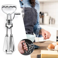 Double Heads Mixer Whisk Egg Beater Stainless Steel Manual Hand Mixer Self-Turning Cream Utensils Kitchen Mixer Egg Tools