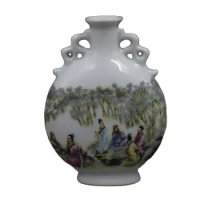 Chinese Old Porcelain Pastel Vase Characters Flat Bottle