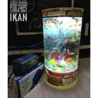 ( COD ) Fullset Aquarium Mini Dilengkapi Mesin Oksigen Lampu Colokan