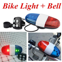 Bicycle Bell 6LED 4 Tone Bicycle Horn Bike Call LED Bike Police Light Electronic Siren Kids Accessor