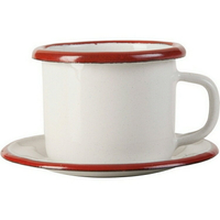 《ibili》琺瑯濃縮咖啡杯碟組(紅80ml) | 琺瑯杯 露營杯 義式咖啡杯 午茶杯