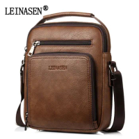 LEINASEN Brand Men Vintage Shoulder Bags Large Capacity Multi-Fonction Leather Casual Messenger Crossbody Bag Fashion Handbag