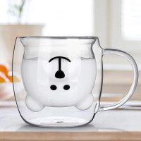 Double Bear Cup Cute Glass Tea Set Mug With Handle Insulated Espresso Utensils Suitable For Home And Birthday Gift Giving
