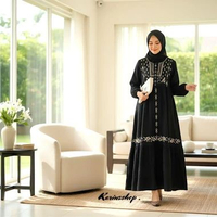 Gamis Bordir Etnik Maxi Dress Rayon Muslimah Elegant Mewah Modern Premium Tali Pinggang Busui Wudhu 