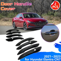 Car Chrome Carbon Fiber Door Handle for Hyundai Elantra Avante CN7 2021 2022 2023 Decoration Cover Trim Sticker Cap Accessories