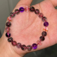 Natural Purple Black Super 7 Seven Red Lepidocrocite Quartz Bracelet Jewelry 8.2mm Woman Rutilated Quartz Clear Beads AAAAAAA