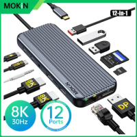 MOKiN 8K Docking Station Triple Display HDMI,DP,USB C/A 3.1,RJ45,SD/TF,Audio,PD 100W Adapter for MacBook ipad Pro/Air USB C Hub