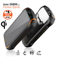 Solar Power Bank 26800mAh with Camping Light Fast Qi Wireless Charger Powerbank for iPhone 14 13 Samsung Huawei Xiaomi Poverbank