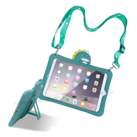 侏儸紀Q版恐龍 iPad 6/Air2/Pro 9.7吋 共用 全包覆矽膠防摔支架軟套+掛繩 保護套