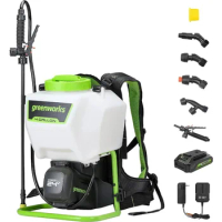 Greenworks 24V Cordless Backpack Sprayer (4 Gallon / 5 Tips / 25 FT Spray) , 2.0Ah Battery and Charger Included