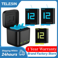 TELESIN 1750mAh Battery For GoPro 3 Ways Fast Charging Storage Box Charger For GoPro 12 Hero 11 10 9 Action Camera Accessories