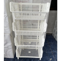 [COD] [tiktok]ตะกร้าชั้นวางเหลี่ยม 4 ชั้น สีขาว M รุ่น BK-135 ขนาด 43.5*35*90 cm กลาง
