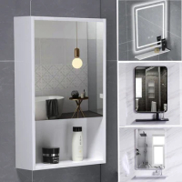 Modern Minimalist Square round Bathroom Mirror Cabinet with Shelf