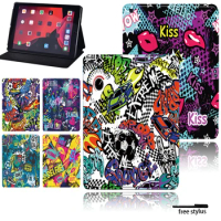 Tablet ipad Cases for Apple IPad 8 2020 10.2" Shockproof Funda Folio Leather Stand Shell Cover with Graffiti Art + Free Stylus