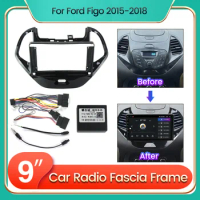 Car Radio Fascia Frame For Ford Figo Aspire 2015 2016 2017 2018 With Cable CANBUS Dash Fitting Panel Kit For 9inch Host Unit