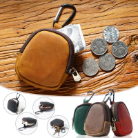 Genuine Leather Coin Purse with Outdoor Hiking Buckle for Headphones Organizer Cowhide Purse with Youth Coin Earphone Key Bag