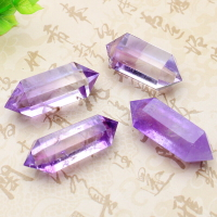 如鴻天然紫水晶原石雙尖六棱柱擺件家居風水飾物透體