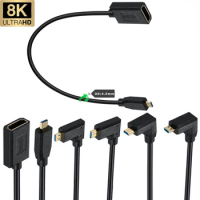 HDMI 2.1V 8K@60Hz 4K@120Hz Micro HDMI TO Mini HDMI Connector Adapter camera Thin soft flexible cable Cord Black 0.3m OD4.0MM