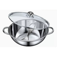 大容量平底帶蓋不銹鋼鍋(雙味鍋)(尺寸:鍋口外徑36CM*高9.8CM)