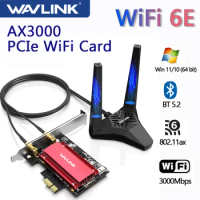 Wavlink AX3000 PCIe WiFi Adapter Wi-Fi 6E Tri-Band Bluetooth 5.2 Network Card Up to 3000Mbps For Desktop PC Windows 11/10(64bit)