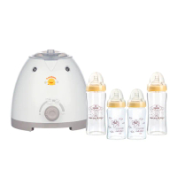 【Piyo Piyo 黃色小鴨】多功能三合一溫奶器+寬口玻璃奶瓶180ml*2+280ml*2