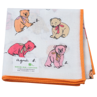 agnes b. 可愛北極熊寶貝品牌LOGO圖騰帕領巾(白底/橘邊)