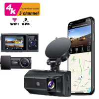 dash camera 4k dashcam car dvr wifi gps 3 channel dash cam front and rear inside 3 lens 4k wifi 3 way dashcam