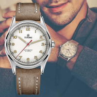 TITONI 梅花錶 傳承系列 復刻皮革機械腕錶 39mm / 83019S-ST-639